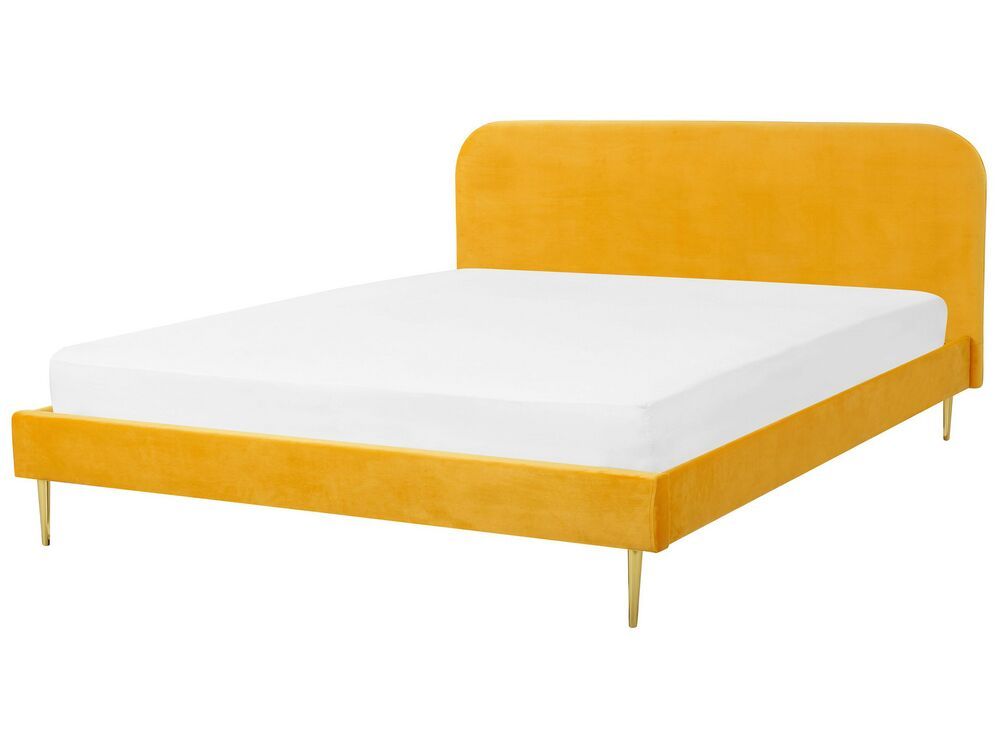 Beliani Zamatová posteľ 180 x 200 cm žltá FLAYAT